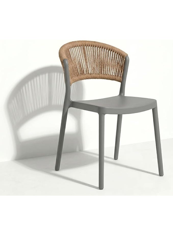 Marcolo Chair Without Arms, Outdoor Plastic Dining Chair, Weather & UV Resistant Patio Chair for Balcony, Garden, Kitchen & Indoor Outdoor Use, Modern Rope-Style Design, 41x53.5x82cm (Grey) - Image 1