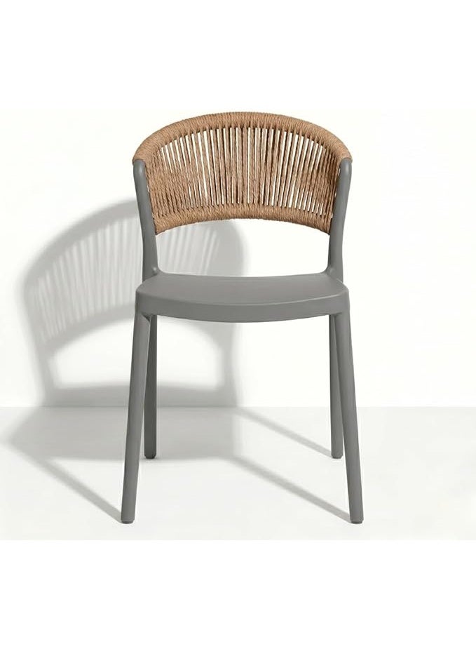 Marcolo Chair Without Arms, Outdoor Plastic Dining Chair, Weather & UV Resistant Patio Chair for Balcony, Garden, Kitchen & Indoor Outdoor Use, Modern Rope-Style Design, 41x53.5x82cm (Grey) - Image 5