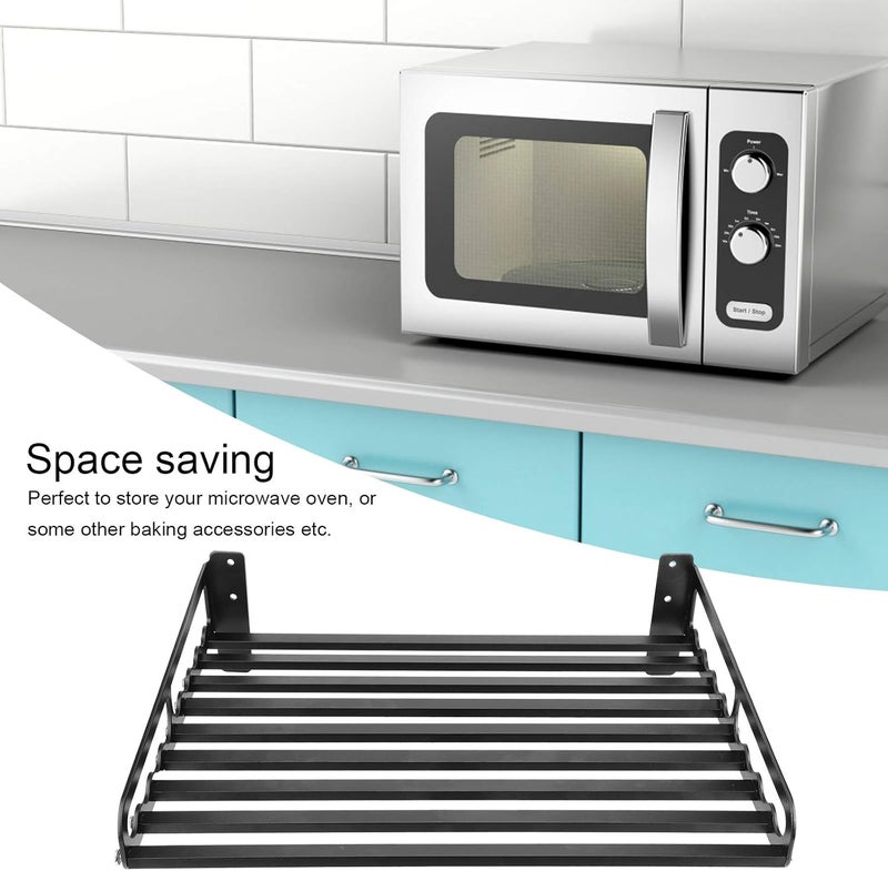 Wall Mounted Microwave Oven Shelf Bracket, Kitchen Storage Rack Holder, Space Saving Organizer for Microwave Oven and Baking Accessories, Sturdy Aluminum Construction with Black Pa (50 * 40) - Image 3