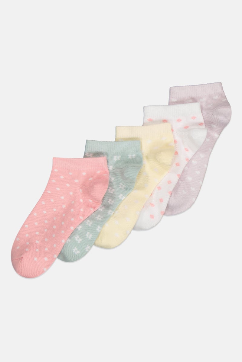 bebe Kids Girl 5 Pairs Allover Print Ankle Socks, Multicolor - Image 1