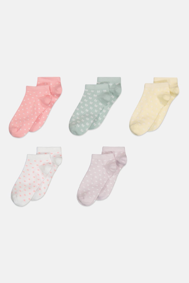 bebe Kids Girl 5 Pairs Allover Print Ankle Socks, Multicolor - Image 3