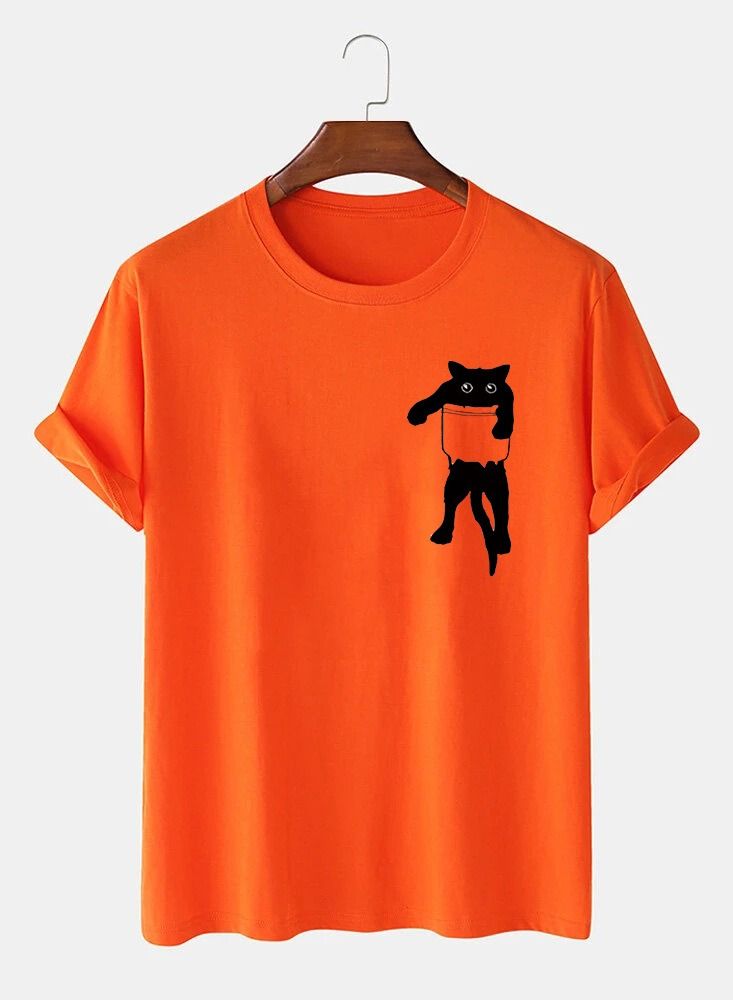 Loquat Men's Casual Loose Kitten Print Short Sleeve T-Shirt 