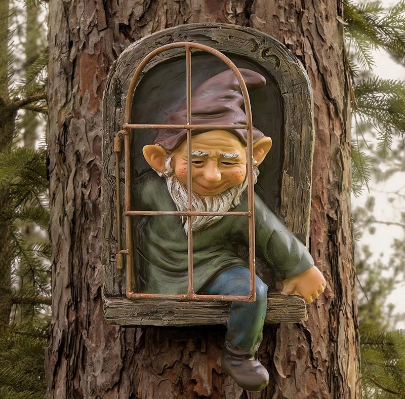 Euiroet Climbing Gnome Patio Figurine Gift Whimsical Garden Gnome Statue Tree Face Hugger Outdoor Garden Fairy Elves Accent Classic Gnome Lawn Ornament Hanging Yard Art Funny Resin Decor