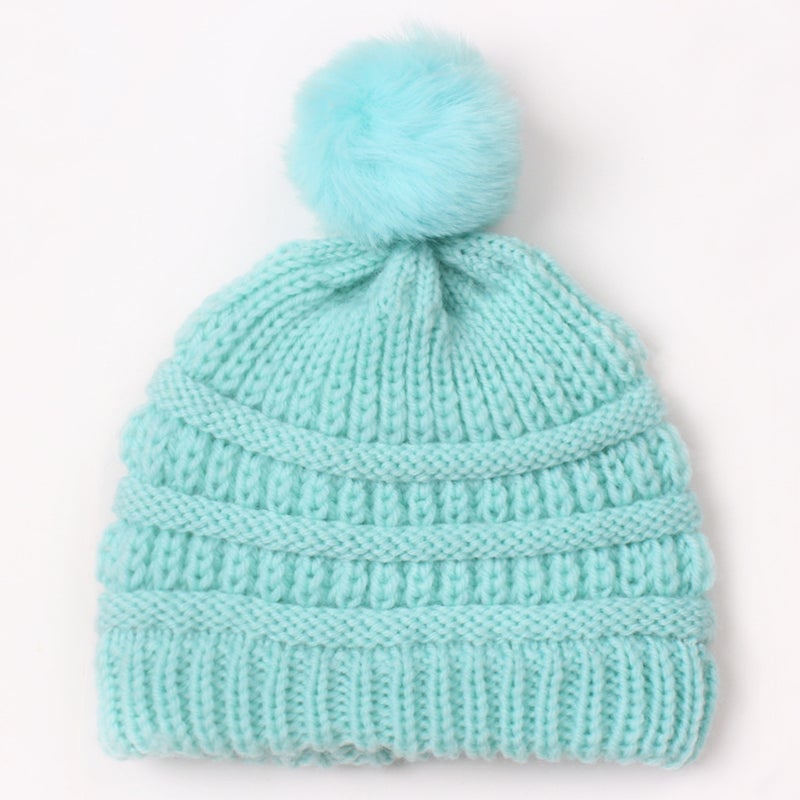 Chic Knit Beanie Baby Winter Pom-Pom Hat Mint Green