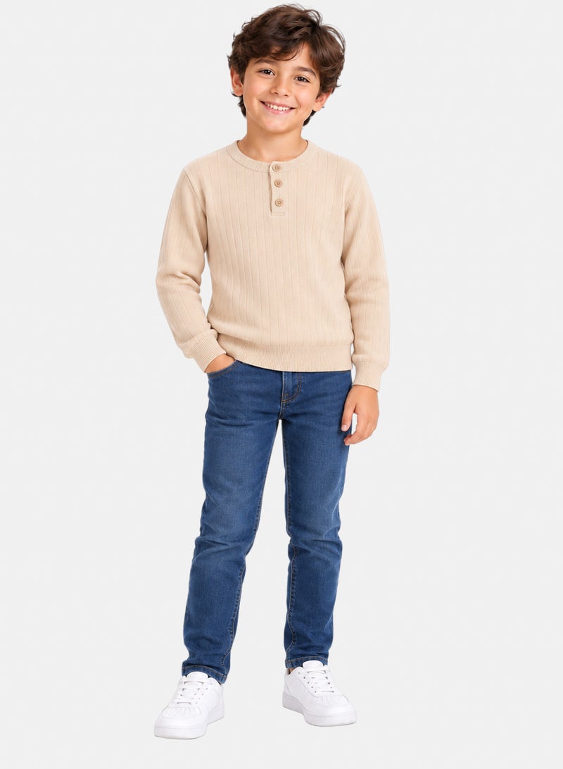 Andora Vertical Ribbed Boys Upper Buttoned Pullover - Image 1