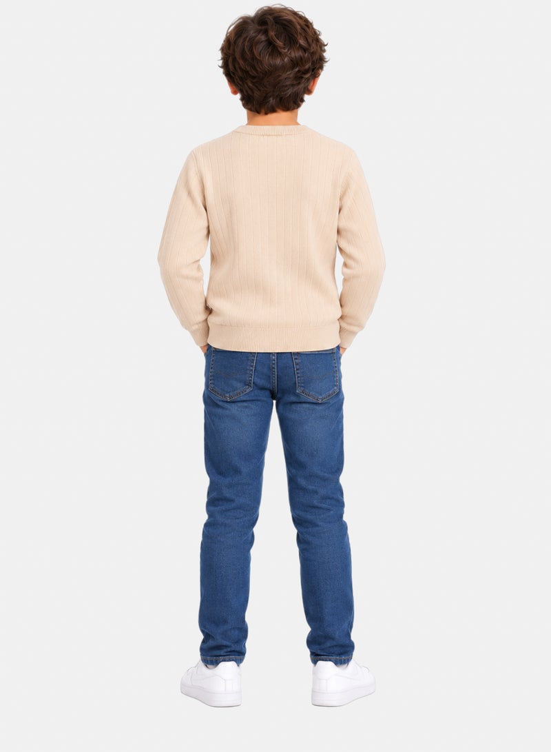 Andora Vertical Ribbed Boys Upper Buttoned Pullover - Image 3