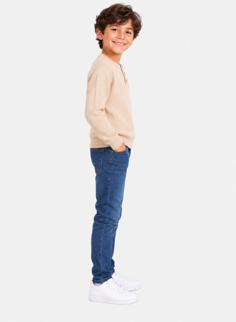 Andora Vertical Ribbed Boys Upper Buttoned Pullover - Image 2