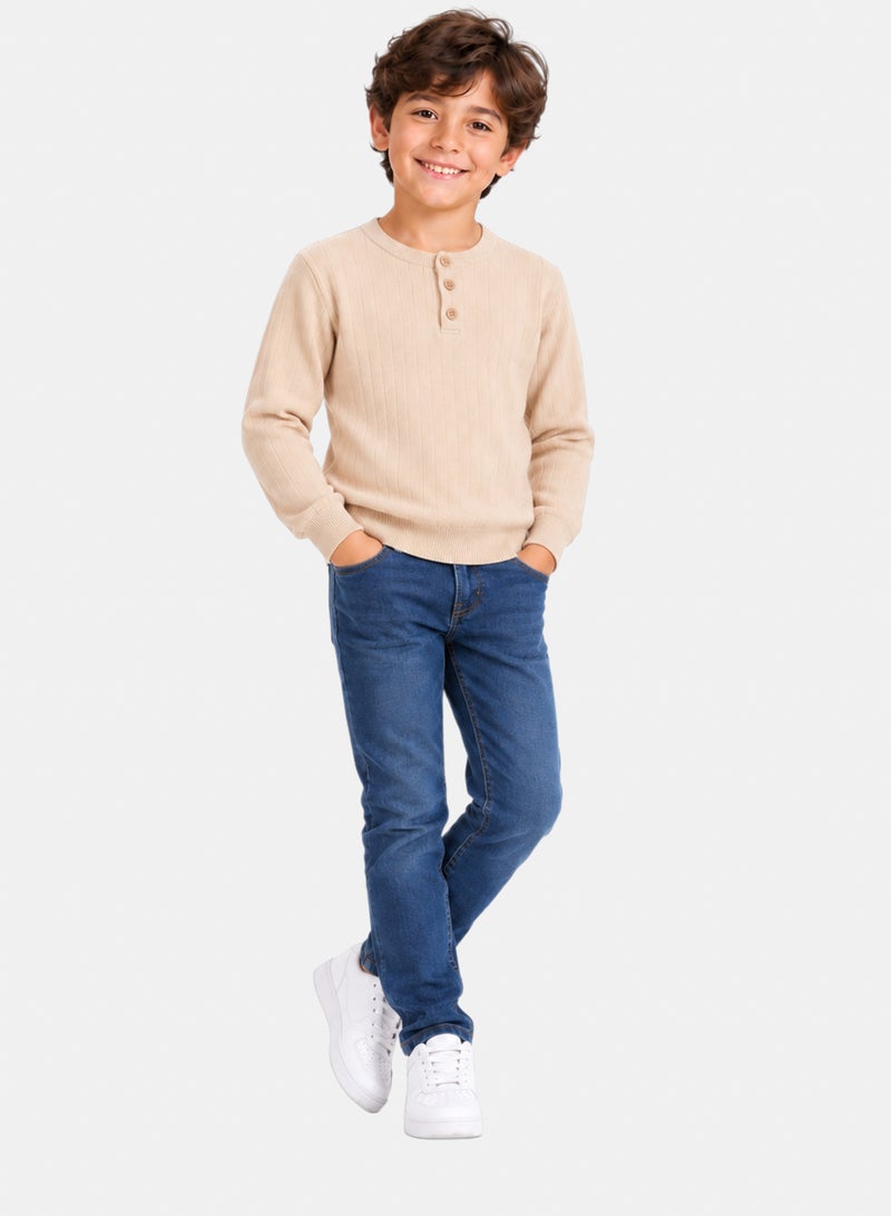 Andora Vertical Ribbed Boys Upper Buttoned Pullover - Image 5
