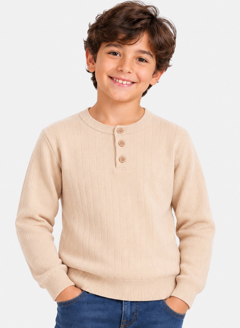 Andora Vertical Ribbed Boys Upper Buttoned Pullover - Image 4