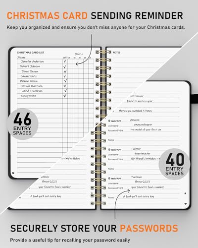 WEMATE Spiral Address Book with Alphabetical Tabs, Leather Password Book, Address Organizer Telephone Notebook Journal Keep Contact Safe Hardcover Large Print for Seniors Home Office 5.8″×8.2″, Black - Image 5
