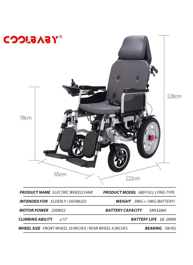 Cool Baby - COOLBABY Electric Power Wheelchair Can Fold Lightweight Elderly Disabled Intelligent Adjustment Automatic Full-lying Electric Wheelchair Scooter - Image 1