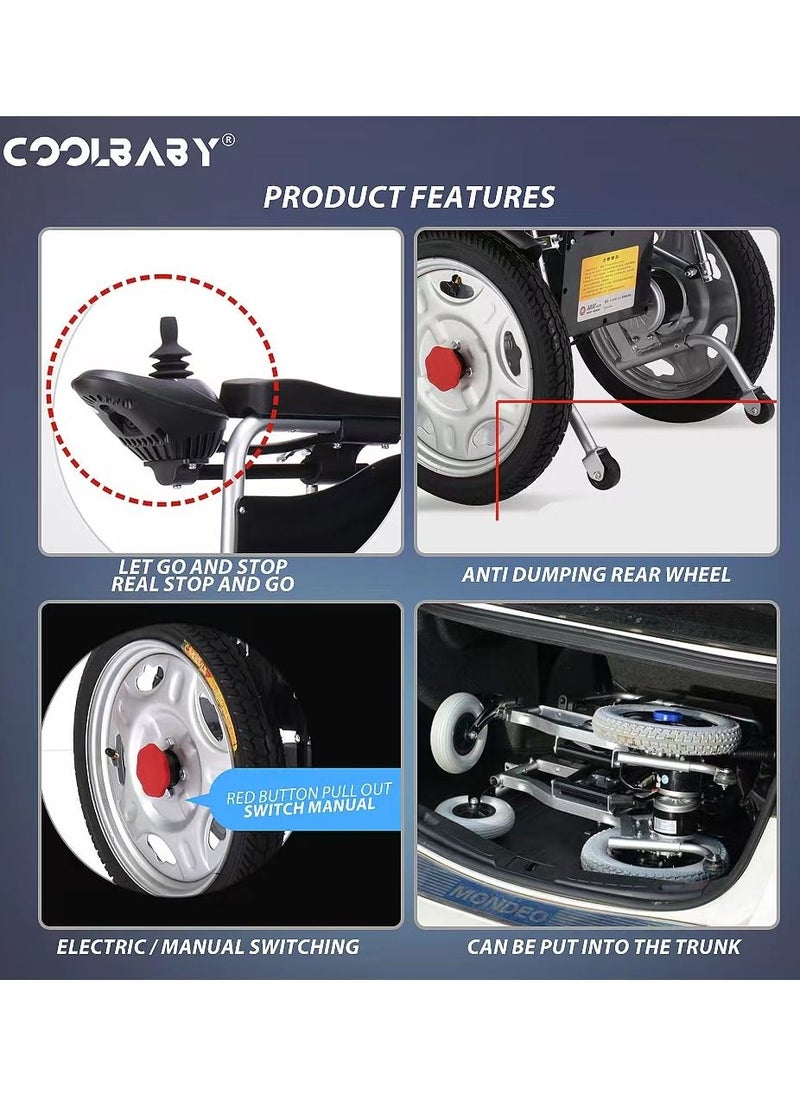 Cool Baby - COOLBABY Electric Power Wheelchair Can Fold Lightweight Elderly Disabled Intelligent Adjustment Automatic Full-lying Electric Wheelchair Scooter - Image 1