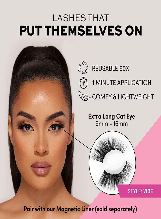 Glamnetic Magnetic Eyelashes - Vibe | Long Magnetic Lashes, 60 Wears Reusable Faux Mink Lashes, Dramatic, Cat Eye Winged - 1 Pair - Image 2