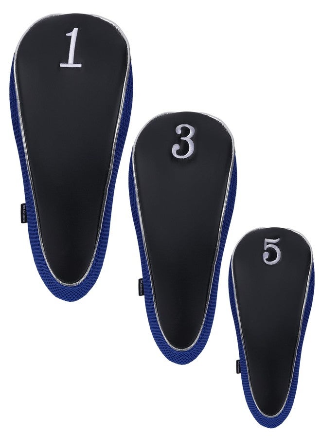 Andux Golf Wood Club Head Covers with Zipper Set of 3 Black/Blue - Image 2