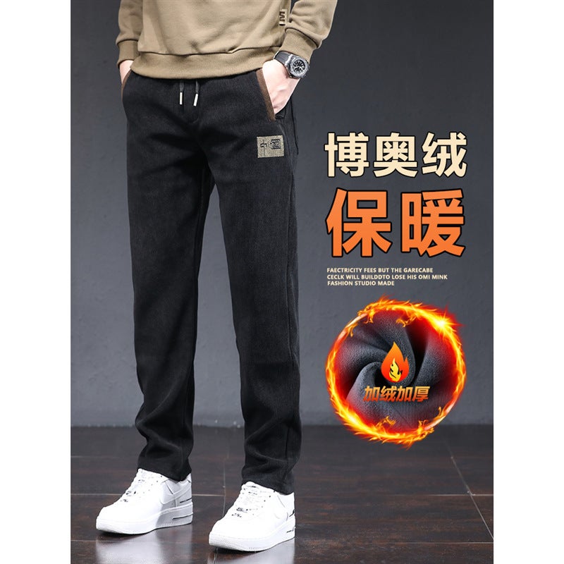 Fleece-Lined Casual Pants Men'S Winter Thickened All-Matching Boao Velvet Sweatpants Fashion Brand Loose Straight Sports Trousers - Image 2