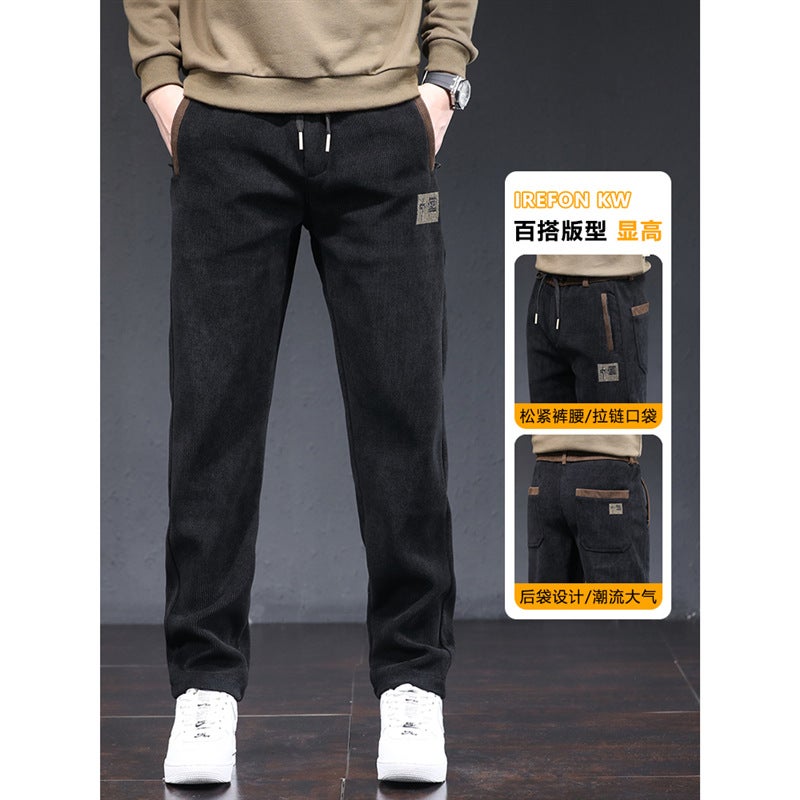 Fleece-Lined Casual Pants Men'S Winter Thickened All-Matching Boao Velvet Sweatpants Fashion Brand Loose Straight Sports Trousers - Image 3