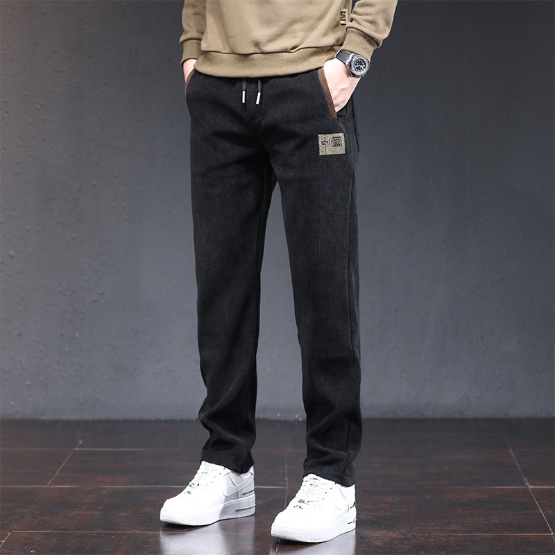 Fleece-Lined Casual Pants Men'S Winter Thickened All-Matching Boao Velvet Sweatpants Fashion Brand Loose Straight Sports Trousers - Image 1