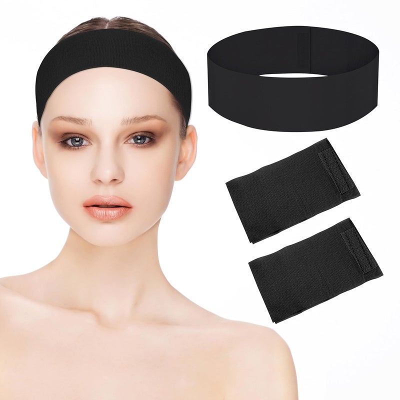 AUEAR 100 Pack Disposable Spa Facial Headband Elastic Wrap NonWoven Skincare Head Bands Hair with Convenient Closure for Women Girls Black
