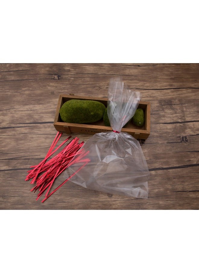 Mini Skater - 100Pcs Clear Treat Bags Opp Cello Cellophane Bag With 100Pcs Red Color Twist Ties For Wedding Gift Candy Cookie Bakery Bread Dessert (8" X 12") - Image 1