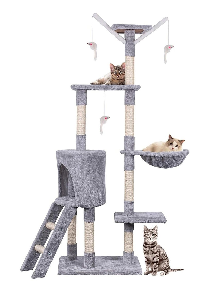 Yoawllty Cat Tree Tower with Ladder, Cat Tower Stairs Steps, Cat House Indoor High-end Design Furniture Activity Centre for Multiple Large Cats(Grey) - Image 1
