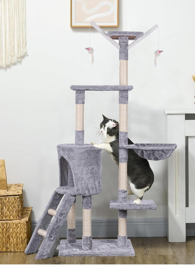 Yoawllty Cat Tree Tower with Ladder, Cat Tower Stairs Steps, Cat House Indoor High-end Design Furniture Activity Centre for Multiple Large Cats(Grey) - Image 5