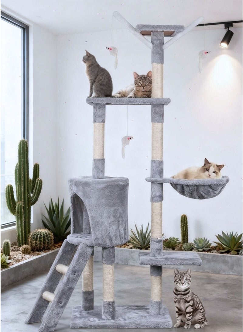 Yoawllty Cat Tree Tower with Ladder, Cat Tower Stairs Steps, Cat House Indoor High-end Design Furniture Activity Centre for Multiple Large Cats(Grey) - Image 3
