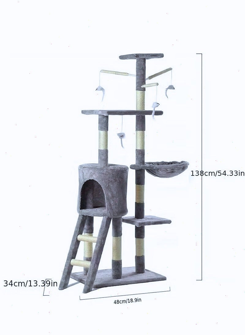 Yoawllty Cat Tree Tower with Ladder, Cat Tower Stairs Steps, Cat House Indoor High-end Design Furniture Activity Centre for Multiple Large Cats(Grey) - Image 2