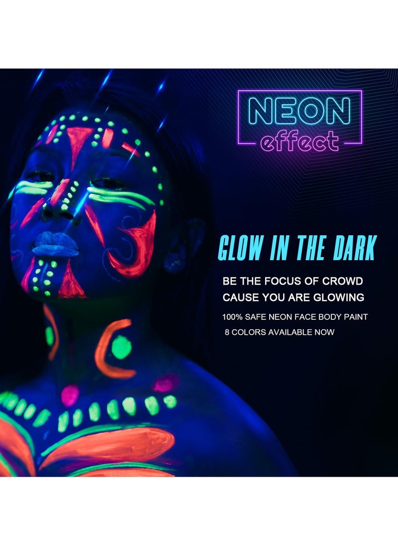 Bowitzki Bowitzki UV Neon Face and Body Paint 8 x 30ml (1.0 fl oz) Liquid Large Kit Black Light Glow in the Dark Makeup Set Fluorescent Painting for Adults Kids Music Festivals Party  - Image 4