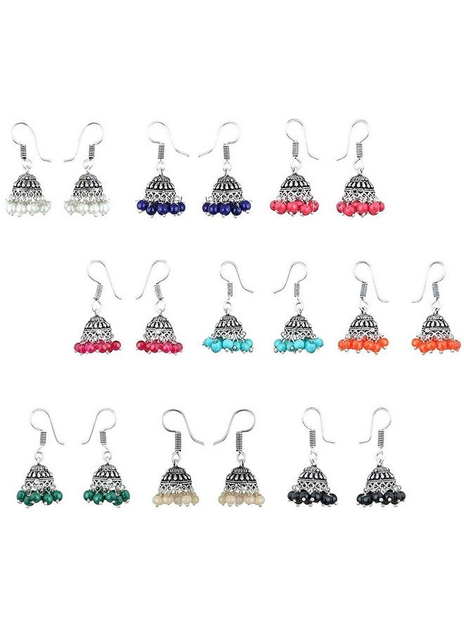 Sukkhi أقراط جومكي فضية مؤكسدة نحاسية متعددة الألوان حصرية من سوكي - مجموعة من 9 - Image 4