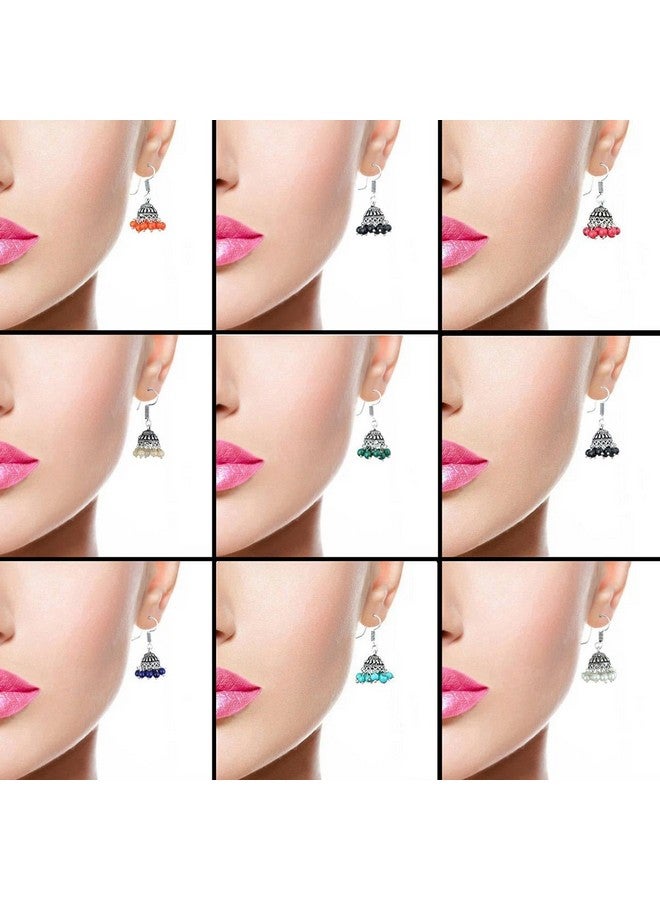 Sukkhi أقراط جومكي فضية مؤكسدة نحاسية متعددة الألوان حصرية من سوكي - مجموعة من 9 - Image 2