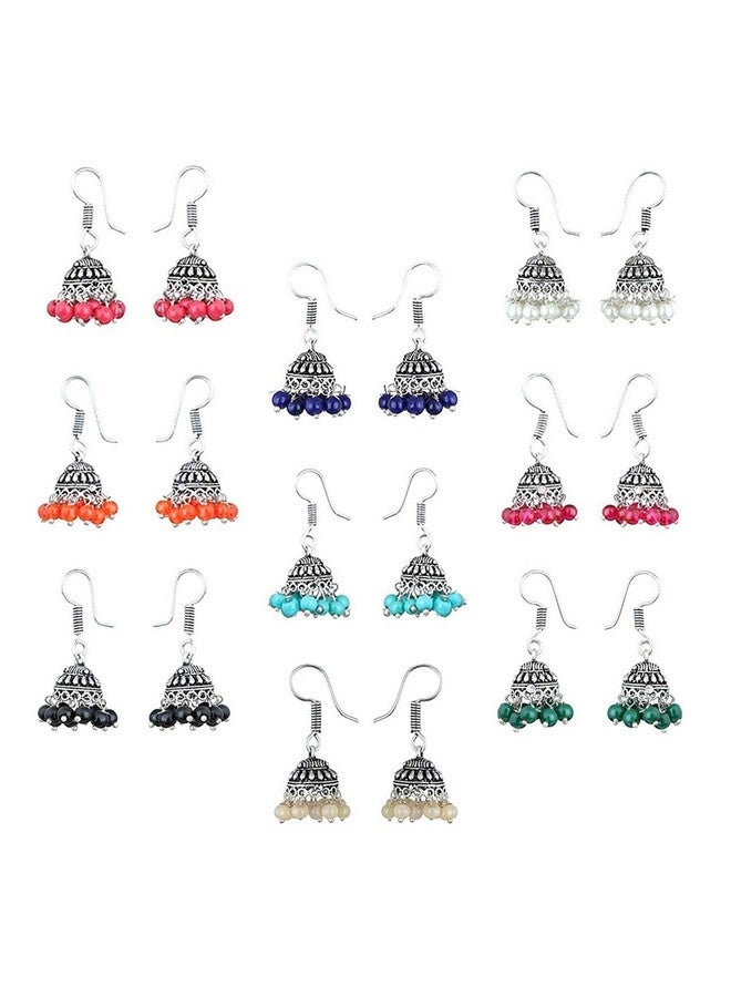 Sukkhi أقراط جومكي فضية مؤكسدة نحاسية متعددة الألوان حصرية من سوكي - مجموعة من 9 - Image 3