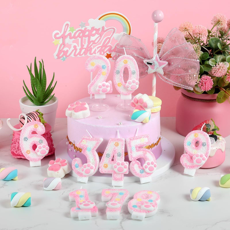 AKURIEEY Dog and Cat 1st Birthday Candle Pink Numbers 1 Candle Paw Cake Topper Cupcake Decorations for Pet Theme Party Decor Anniversary Celebrations Supplies - Image 4