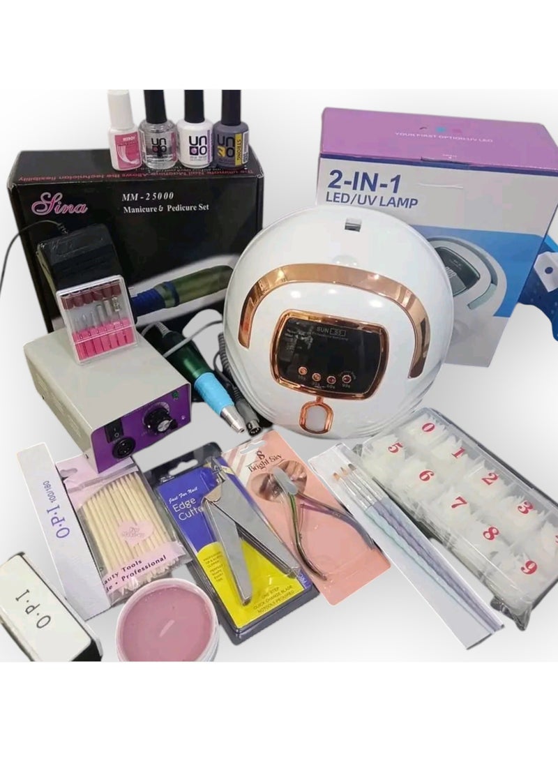 مجموعه متكامله من ادوات الهارد جل واكسسوارات تجميل الاظافر تحتوي على جهاز uv 120 w ومبرد احترافي لوازم تجميل وفن الاظافر