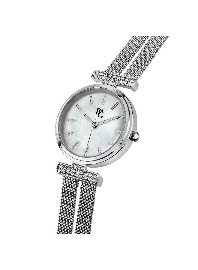 B&G Women's White Round Analog Dial with Silver Stainless Steel Band Watch - 30mm - R3853321502 - Image 2