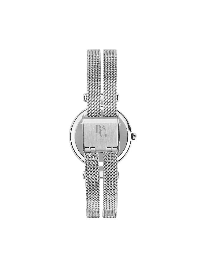 B&G Women's White Round Analog Dial with Silver Stainless Steel Band Watch - 30mm - R3853321502 - Image 4