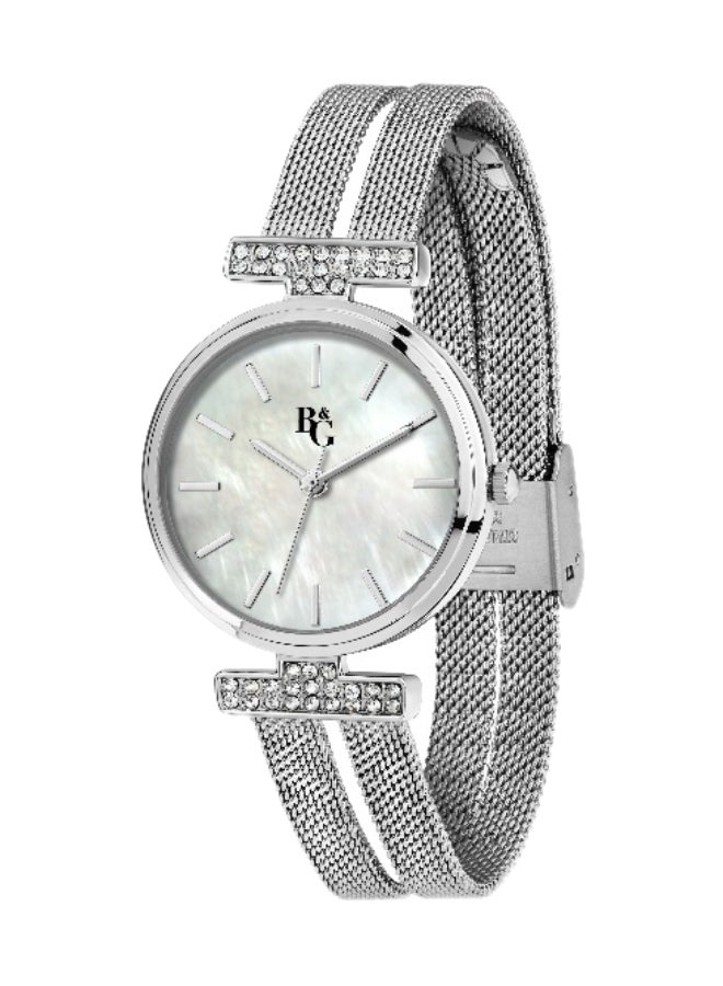 B&G Women's White Round Analog Dial with Silver Stainless Steel Band Watch - 30mm - R3853321502 - Image 1