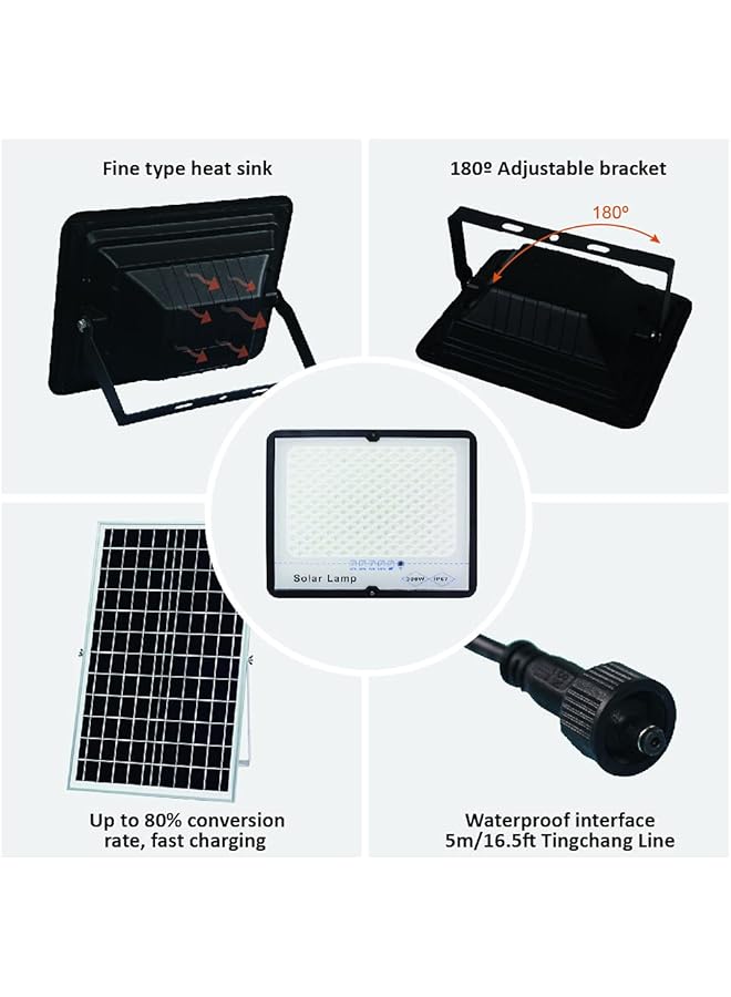 إيروريكس 300 واط LED أضواء سبوت تعمل بالطاقة الشمسية 30000 لومن ضوء فيضان الشوارع IP66 خارجي مقاوم للماء مع جهاز تحكم عن بعد إضاءة أمنية - Image 5