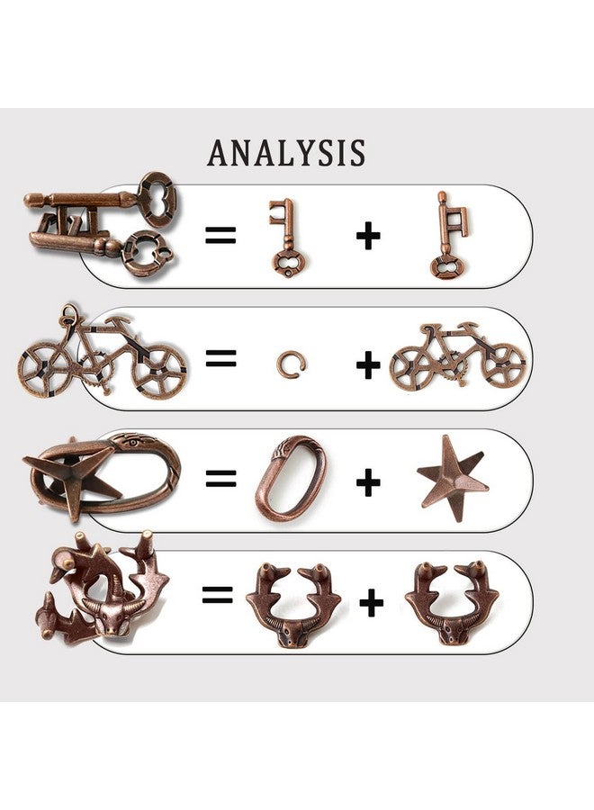 4 قطع ألغاز تحدي الذكاء، ألعاب ألغاز معدنية مصبوبة، ألغاز ثلاثية الأبعاد صعبة للغاية للبالغين، صندوق تعليمي للذكاء للمراهقين - Image 3
