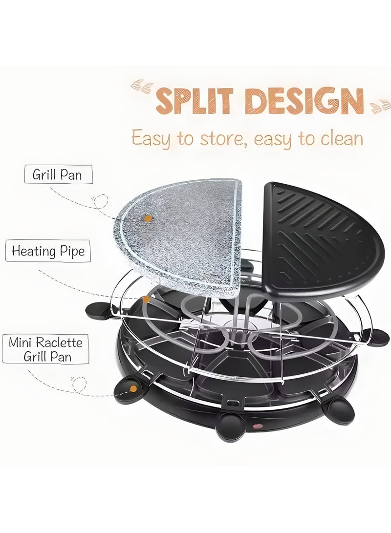 Dxmocos Raclette Grill 1500W Smokeless Indoor Raclette Cheese Machine Barbecue Grill Electric Griddles for 8 Person with 8 Non-Stick Pans, Double-Sided Non-Stick Plate, Adjustable Thermostatic Heat Control  - Image 3
