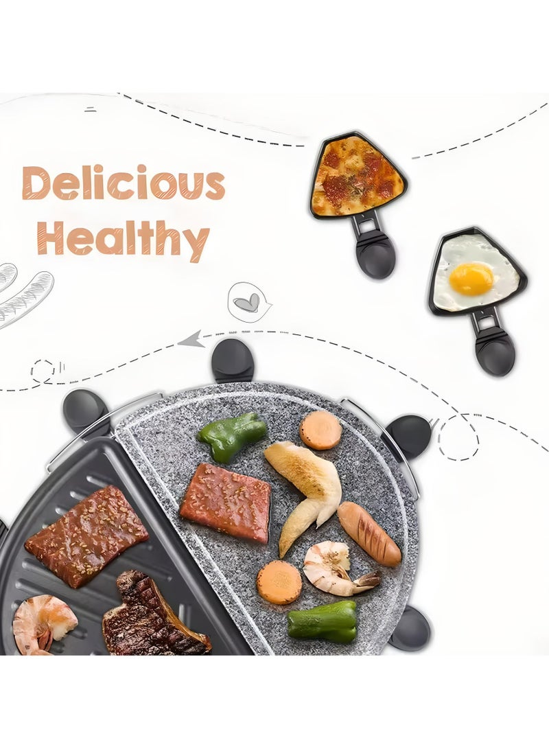 Dxmocos Raclette Grill 1500W Smokeless Indoor Raclette Cheese Machine Barbecue Grill Electric Griddles for 8 Person with 8 Non-Stick Pans, Double-Sided Non-Stick Plate, Adjustable Thermostatic Heat Control  - Image 2