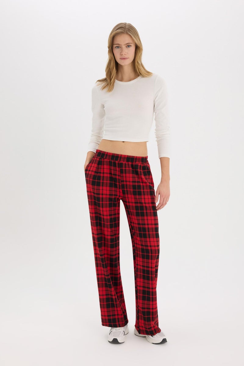DeFacto Woman Elastic Regular Waist Wide Leg Plaid Pajama Pants - Image 3