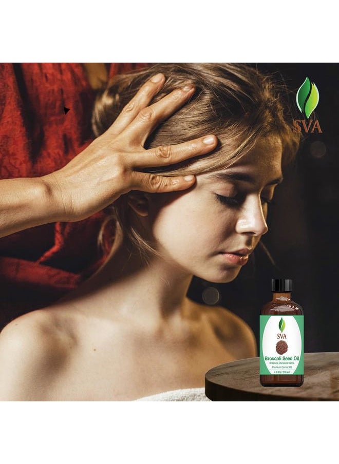 SVA Organics - SVA Broccoli Seed Oil - 4 Fl Oz – 100% Natural Cold Pressed Broccoli Oil - for Face, Skin Care, Hair Care, Scalp Massage & Body Massage – Carrier Oil with Dropper - Image 1
