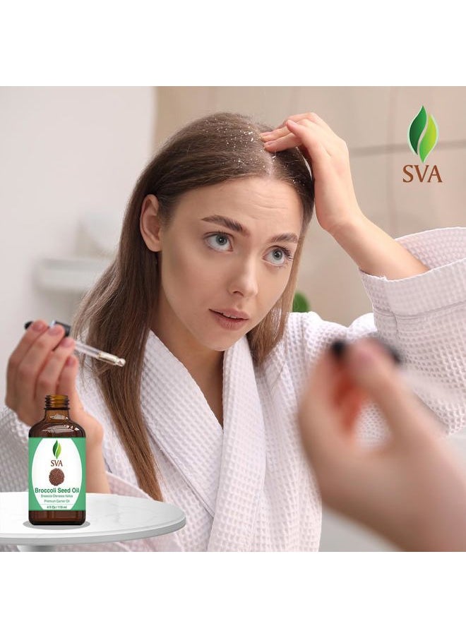 SVA Organics - SVA Broccoli Seed Oil - 4 Fl Oz – 100% Natural Cold Pressed Broccoli Oil - for Face, Skin Care, Hair Care, Scalp Massage & Body Massage – Carrier Oil with Dropper - Image 1