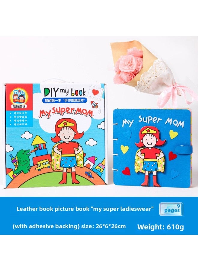 5.10 Mother's Day Gift Picture Book Handmade Diy My Super Mama Leather Book Picture Book Stereo Book Cloth Book-Color:Hand-made Picture Books-my Super Mother - Image 1
