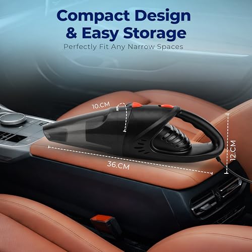 WOSCHER AutoVac Pro High Power Auto Car Vacuum Cleaner for Deep Cleaning, Hand Held Portable Car Vacuum with DC 12V, 140W Vacuum Motor & Powerful Suction 5000PA, Black - Image 5