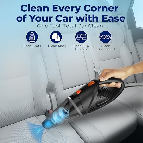 WOSCHER AutoVac Pro High Power Auto Car Vacuum Cleaner for Deep Cleaning, Hand Held Portable Car Vacuum with DC 12V, 140W Vacuum Motor & Powerful Suction 5000PA, Black - Image 2