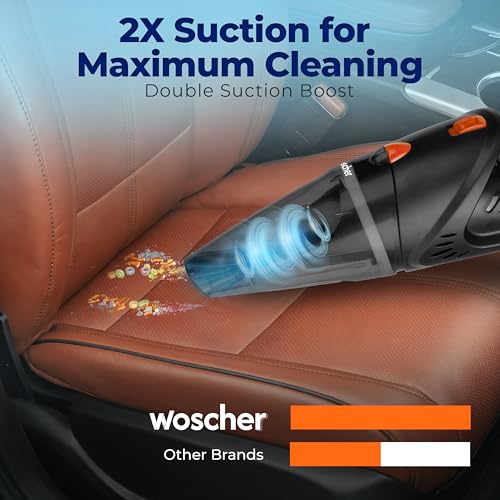 WOSCHER AutoVac Pro High Power Auto Car Vacuum Cleaner for Deep Cleaning, Hand Held Portable Car Vacuum with DC 12V, 140W Vacuum Motor & Powerful Suction 5000PA, Black - Image 3