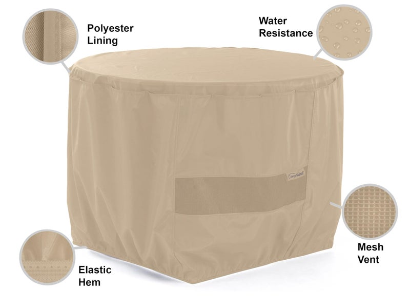 Covermates Classic Round Outdoor Fire Pit Cover â€“ All-Weather, Water-Resistant Heavy-Duty Viny with Mesh Vent, Elastic Hem for Patio Furniture Protection, Round 30DIAMETER x 25H, Classic Tan - Image 1