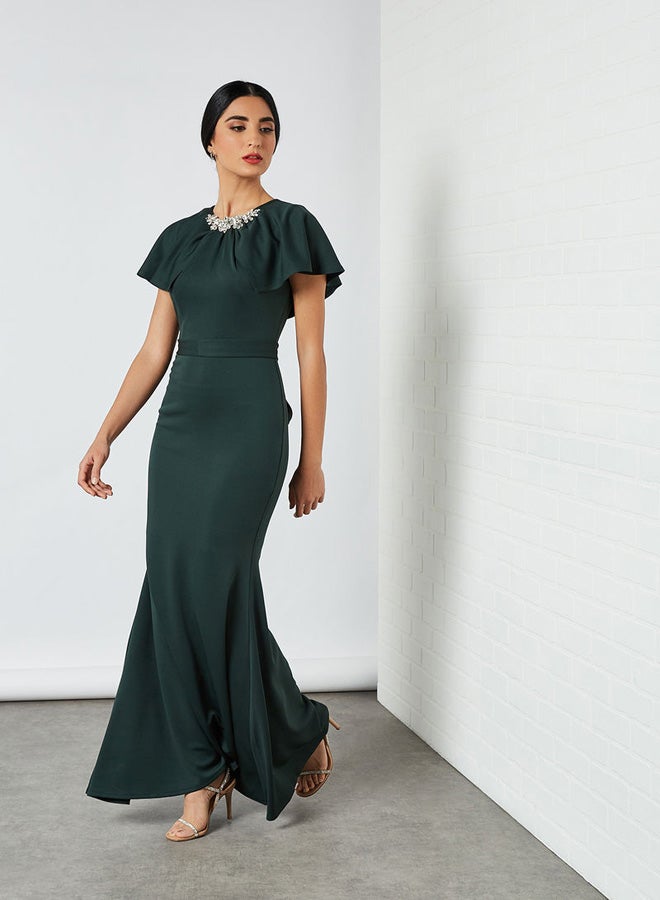 Embellished Neckline Dress Green - Image 1
