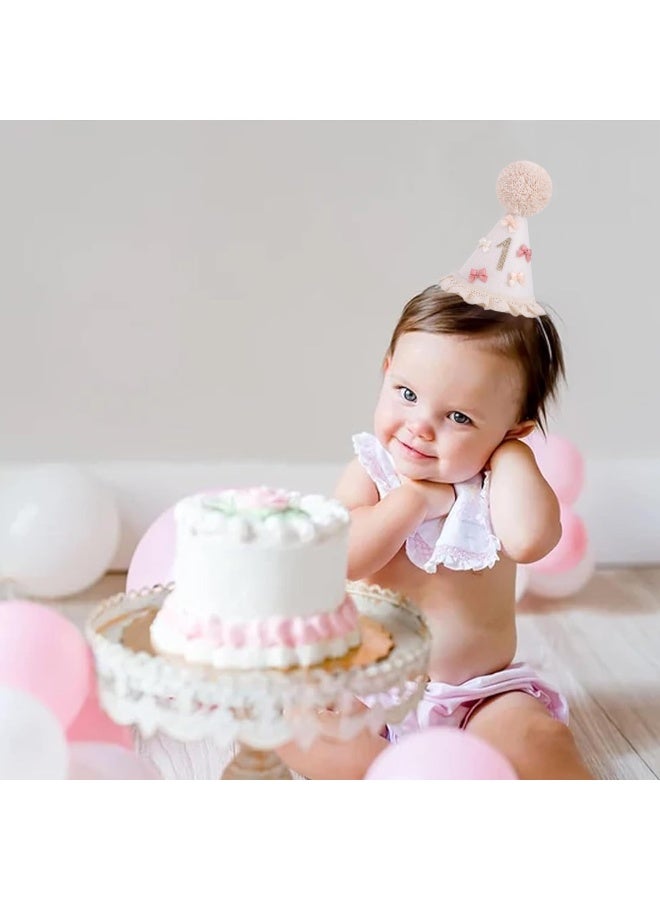 قبعة عيد ميلاد البنت الأولى على شكل قوس، قبعة مخروطية مريحة، تاج بوهو لعيد الميلاد الأول، قبعة حفلة وردية للطفلة، أنيقة وعصرية، زينة بطابع القوس، تترك ذكريات ثمينة للأطفال - Image 2